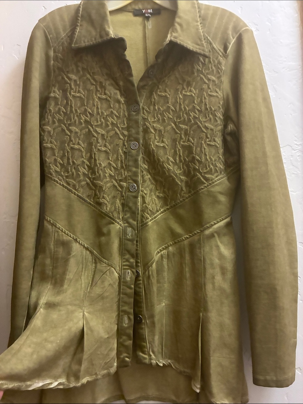 Yest Olive Green Embroidered Utility Jacket for Women